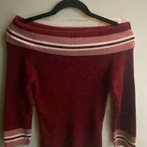 Women's Off-Shoulder Burgundy Sweater